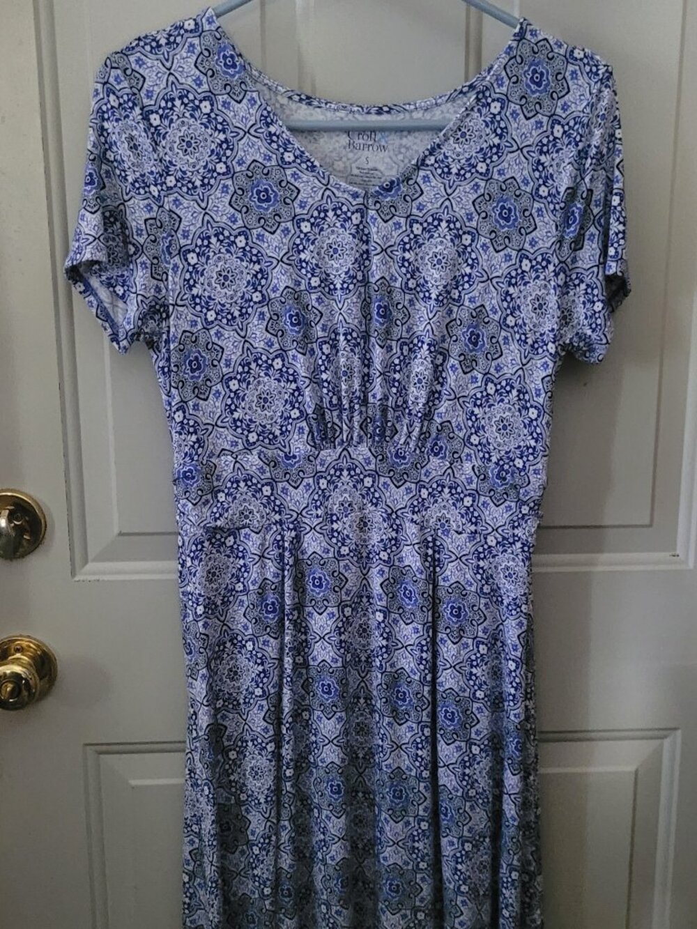 Croft & Barrow Blue Geometric Print Easy Pullover Dress Misses Small